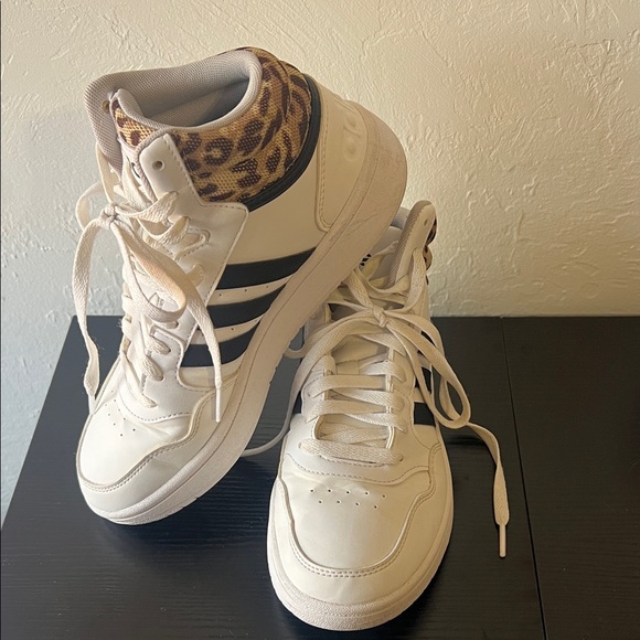 adidas Shoes - Adidas White and Black Sneakers with Leopard Detail
